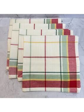 NWT Set of 4 Napkins 100% Cotton Xochi White Checker Madras Plaid Made in India